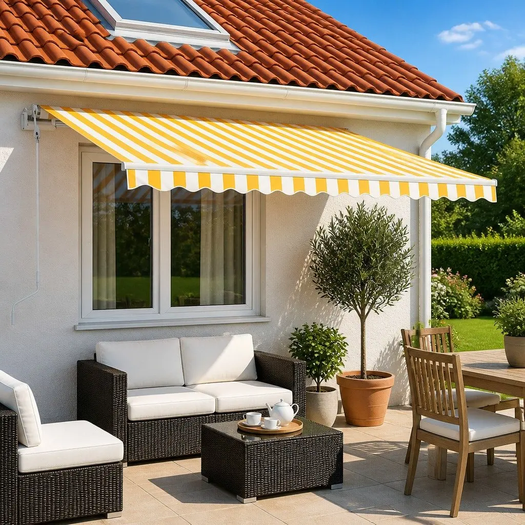 Manual Retractable Awning Yellow White 3x2.5m Patio Canopy Shade