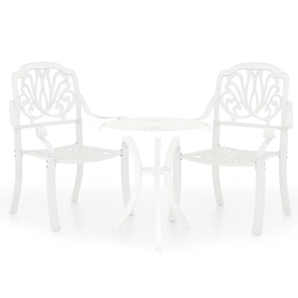 3 Piece Bistro Set Cast Aluminium White Outdoor Garden Furniture
