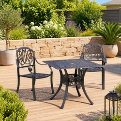 3 Piece Outdoor Bistro Set Cast Aluminium Black Patio Table Chairs Umbrella Hole
