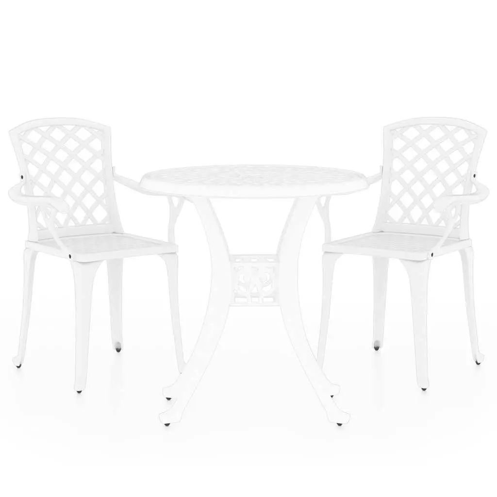 3 Piece Bistro Set Cast Aluminium White Outdoor Garden Furniture