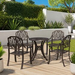 5 Piece Outdoor Bistro Set Cast Aluminium Brown Patio Garden Furniture Table