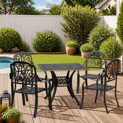 5 Piece Outdoor Bistro Set Cast Aluminium Table Chairs Garden Patio Furniture
