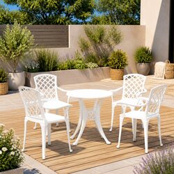 5 Piece Bistro Set Outdoor Dining Chairs Table Cast Aluminium White Garden