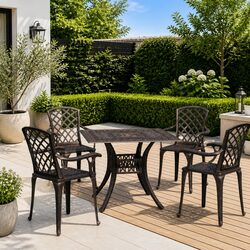 5 Piece Bistro Set Outdoor Garden Furniture Cast Aluminium Brown Table Chairs