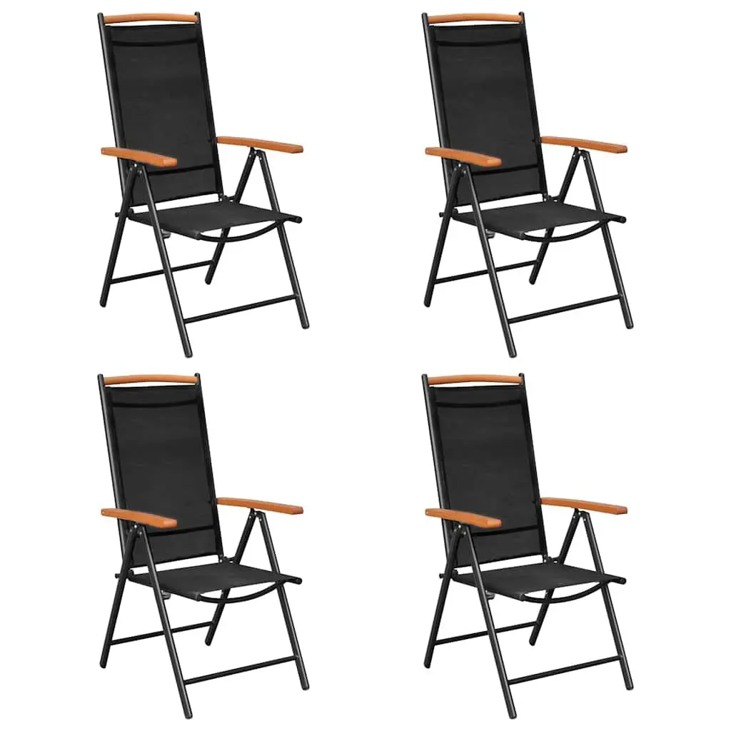 5 Piece Outdoor Garden Dining Set Folding Chairs Adjustable Black Aluminium Frame WPC Table