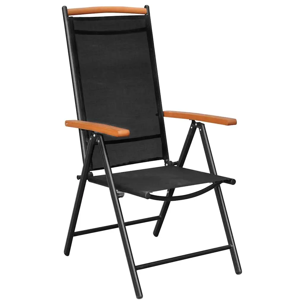 5 Piece Outdoor Garden Dining Set Folding Chairs Adjustable Black Aluminium Frame WPC Table