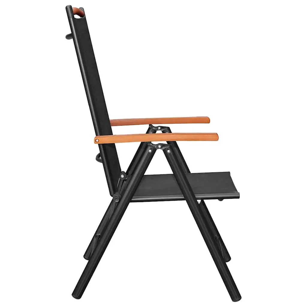5 Piece Outdoor Garden Dining Set Folding Chairs Adjustable Black Aluminium Frame WPC Table