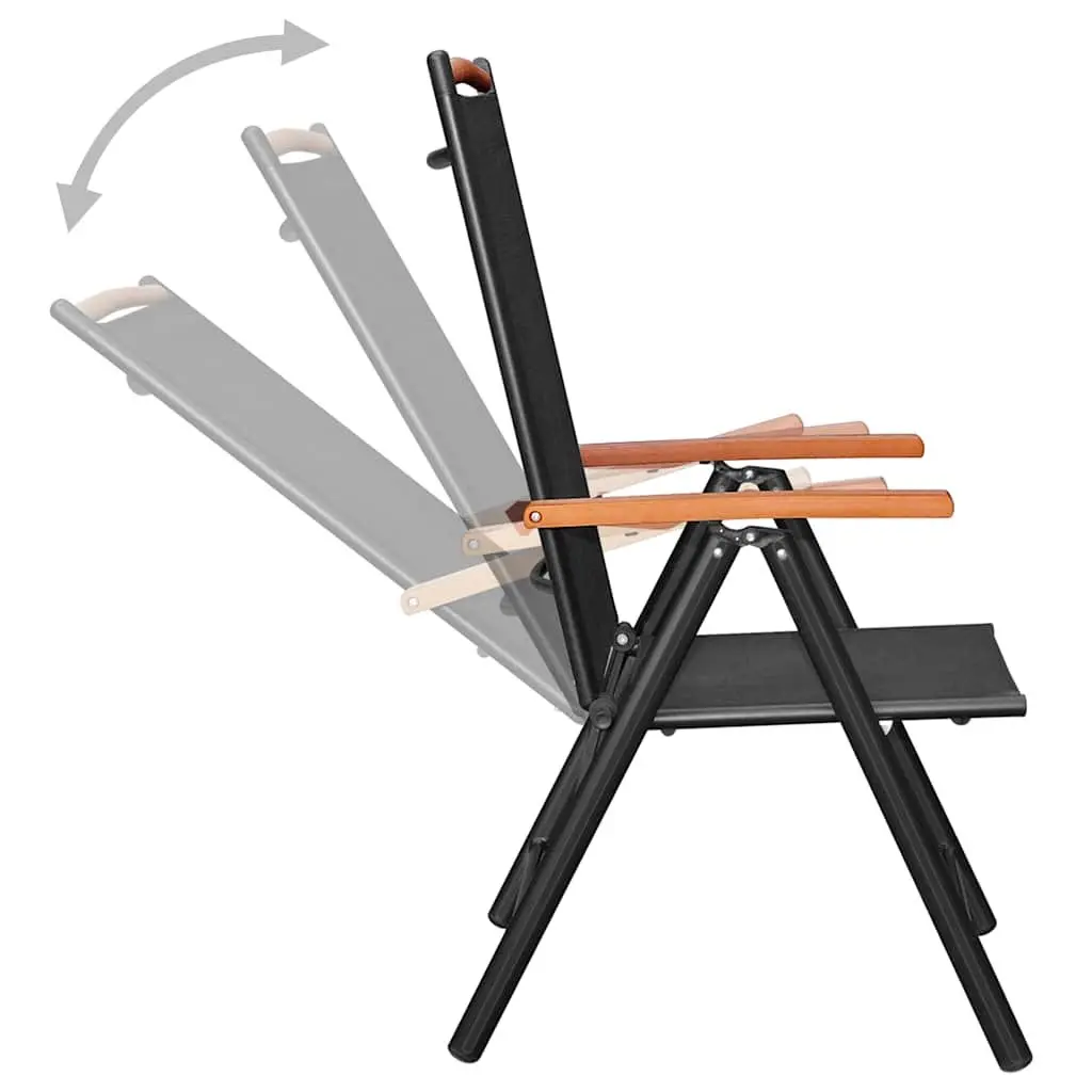 5 Piece Outdoor Garden Dining Set Folding Chairs Adjustable Black Aluminium Frame WPC Table