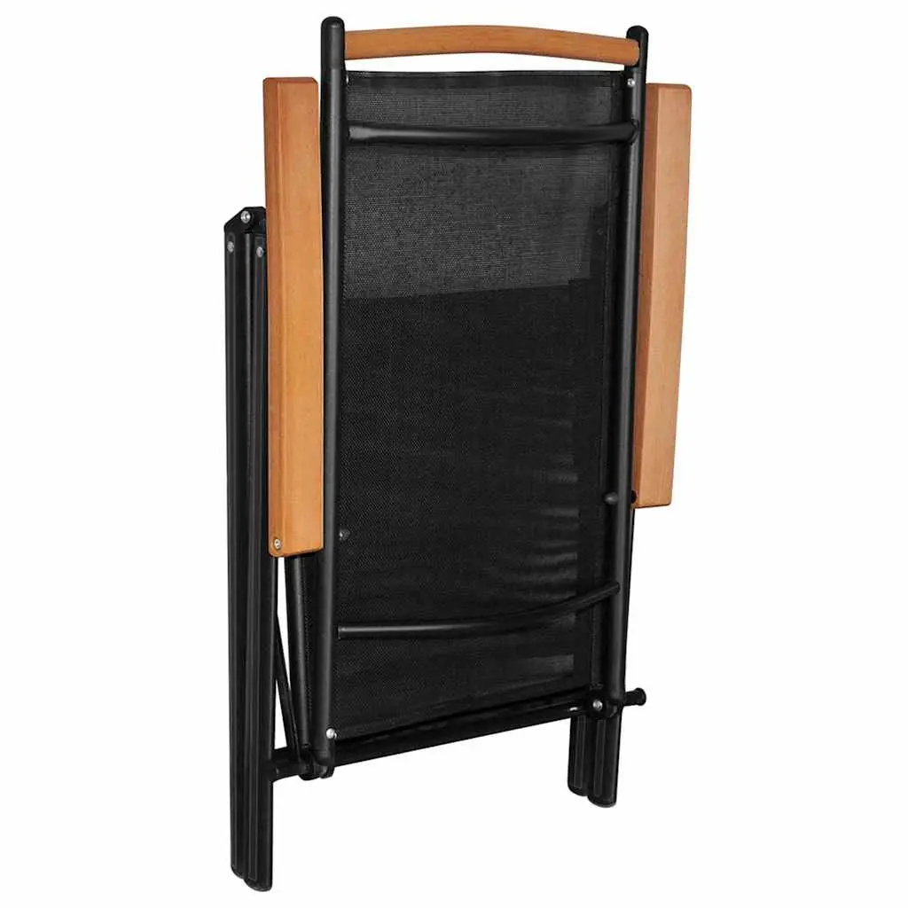 5 Piece Outdoor Garden Dining Set Folding Chairs Adjustable Black Aluminium Frame WPC Table