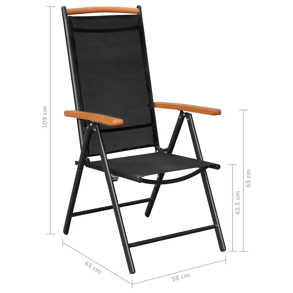 5 Piece Outdoor Garden Dining Set Folding Chairs Adjustable Black Aluminium Frame WPC Table