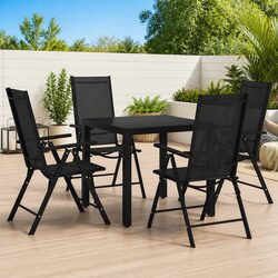 Garden Dining Set 5 Piece Outdoor Furniture Black Aluminium Frame Textilene