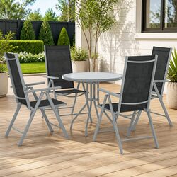 5 Piece Garden Dining Set Outdoor Furniture Aluminium Frame Textilene Chairs