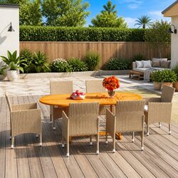 Garden Dining Set 7 Piece Outdoor Table Chairs Poly Rattan Beige Patio Furniture