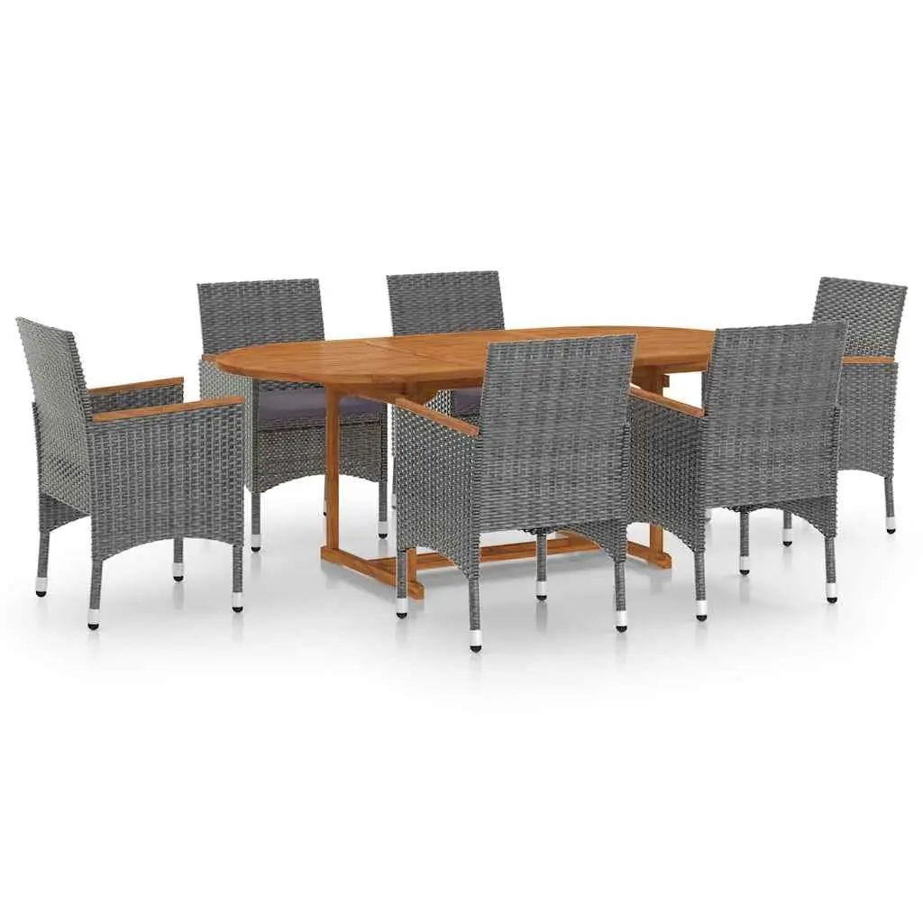 7 Piece Outdoor Dining Set Garden Furniture Poly Rattan Chairs Table Grey