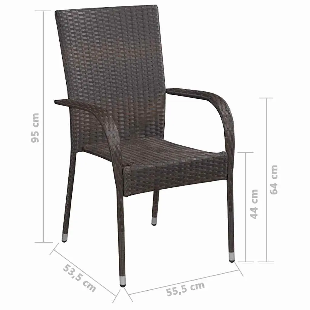 Garden Dining Set 7 Piece Outdoor Table Chairs Solid Acacia Wood Steel Frame Weather Resistant PE Rattan Brown