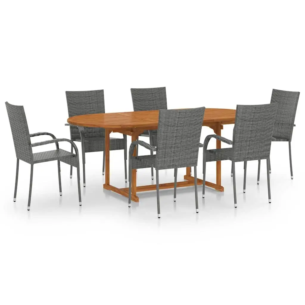 7 Piece Garden Dining Set Outdoor Table Chairs Poly Rattan Grey Patio Furniture