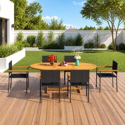 Garden Dining Set 7 Piece Outdoor Furniture Black Rattan Chairs Table Patio