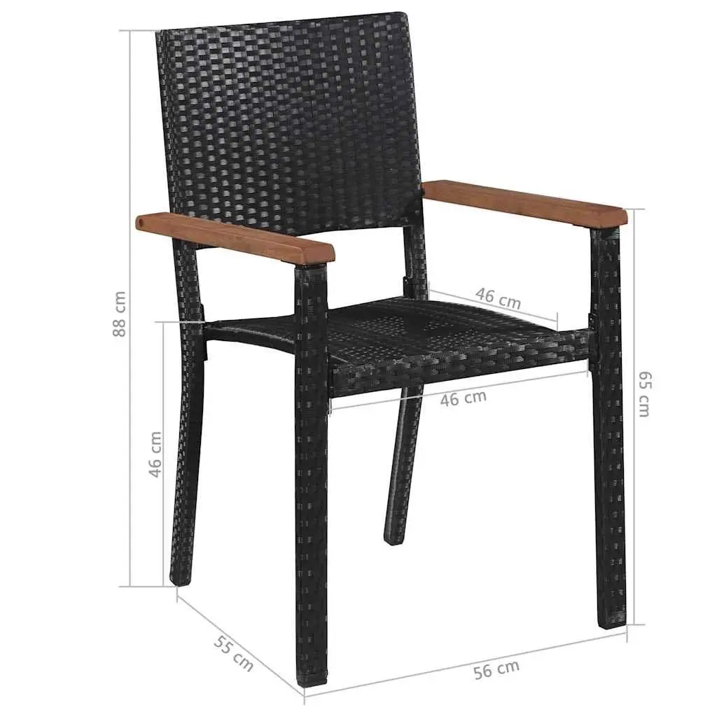Garden Dining Set 7 Piece Outdoor Furniture Solid Acacia Wood Black Rattan Chairs Table