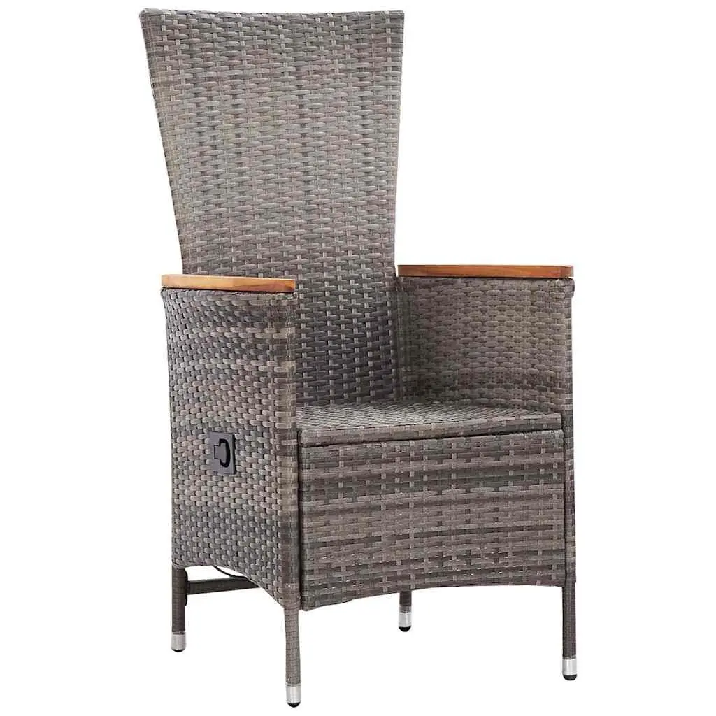 Outdoor Dining Set 7 Piece Steel Frame PE Rattan Grey Chairs Solid Acacia Wood Table