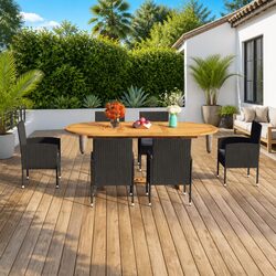 Outdoor Garden Dining Set 7 Piece Black Poly Rattan Chairs Table Patio Furniture