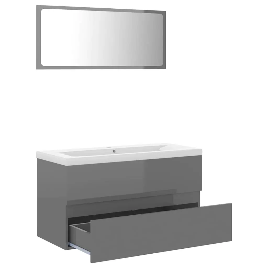 Bathroom Set Grey Sink Cabinet Basin Mirror Storage Drawer