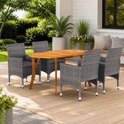 Garden Dining Set 5 Piece Outdoor Furniture Grey Acacia Wood Rattan Chairs Table