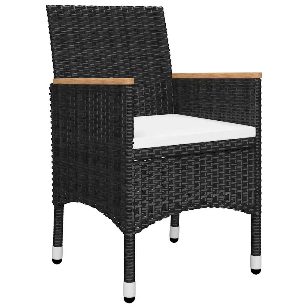 Garden Dining Set 5 Piece Outdoor Table and Chairs Solid Acacia Wood Black PE Rattan