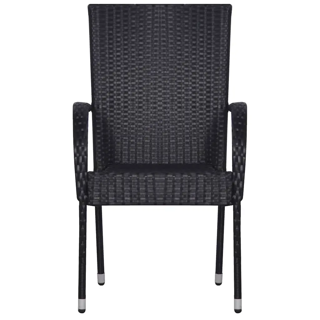 Garden Dining Set 7 Piece Outdoor Table and Chairs Black Acacia Wood and Rattan
