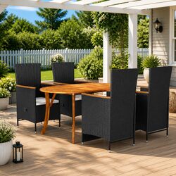 Garden Dining Set 5 Piece Outdoor Table Chairs Black Acacia Wood Rattan