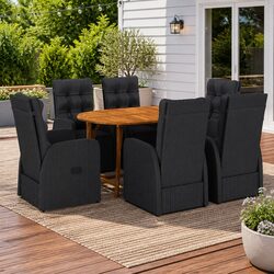 Garden Dining Set 7 Piece Outdoor Table Chairs Black Acacia Wood PE Rattan