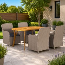 5 Piece Garden Dining Set Outdoor Table Chairs Acacia Wood Rattan Brown