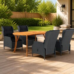 Garden Dining Set 5 Piece Outdoor Table Chair Rattan Grey Patio Furniture