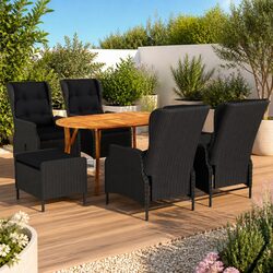 Garden Dining Set 7 Piece Outdoor Furniture Table Chairs Grey Rattan Acacia