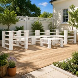 7 Piece Garden Pallet Lounge Set Outdoor Sofa Coffee Table Patio Furniture White