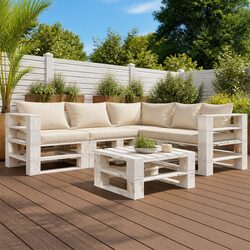 Garden Pallet Lounge Set 6 Piece Wooden Outdoor Furniture White Patio Sofa