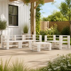 6 Piece Garden Pallet Lounge Set Wooden Outdoor Furniture White Patio Sofa