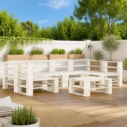 7 Piece Garden Pallet Lounge Set White Outdoor Furniture Wood Sofa Coffee Table