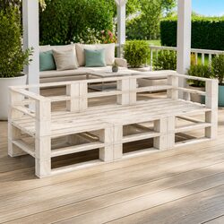 Outdoor Pallet Sofa 3-Seater Garden Furniture Wood White Lounge Seat