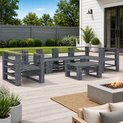 7 Piece Garden Pallet Lounge Set Outdoor Patio Furniture Wood Grey Sofa