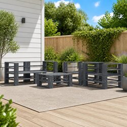 5 Piece Garden Pallet Lounge Set Outdoor Furniture Patio Sofa Coffee Table Grey