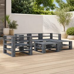 Garden Pallet Lounge Set 6 Piece Outdoor Furniture Grey Wood Sofa Coffee Table