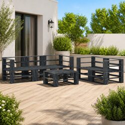 Garden Pallet Lounge Set 6 Piece Outdoor Furniture Grey Wood Sofa Coffee Table