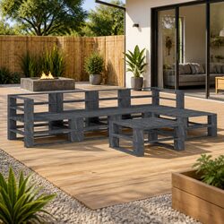 Garden Pallet Lounge Set 6 Piece Outdoor Furniture Grey Wooden Patio Sofa