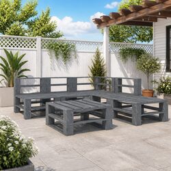 Garden Pallet Lounge Set 6 Piece Outdoor Furniture Grey Wooden Sofa Coffee Table