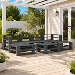 7 Piece Garden Pallet Lounge Set Outdoor Furniture Patio Sofa Wood Grey Rustic