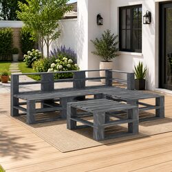 Garden Pallet Lounge Set 5 Piece Outdoor Furniture Grey Wood Patio Sofa Coffee
