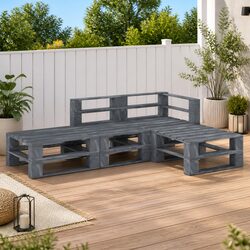 Garden Pallet Lounge Set 4 Piece Grey Outdoor Furniture Sofa Patio Seating