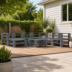 Garden Pallet Lounge Set 9 Piece Outdoor Furniture Wood Pinewood Grey Patio Sofa