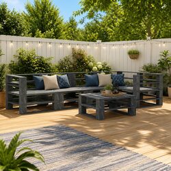 Garden Pallet Lounge Set 6 Piece Grey Outdoor Furniture Sofa Coffee Table