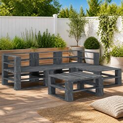Garden Pallet Lounge Set 5 Piece Outdoor Furniture Sofa Coffee Table Grey Wood